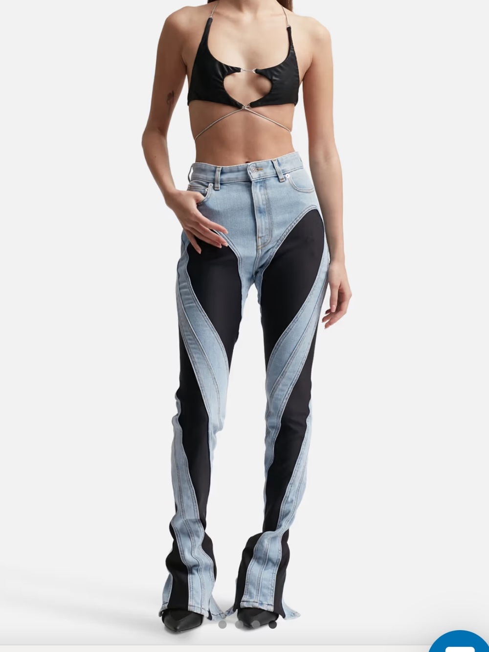 Mugler Two-Tone Blue & Black Slitted Spiral jeans